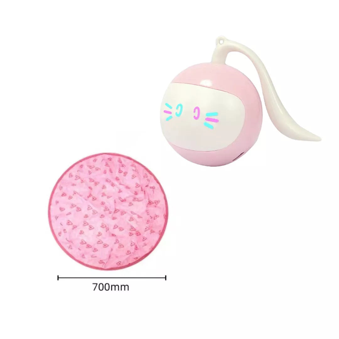 Automatic electric motion cat toy with pink nylon cover and ball
