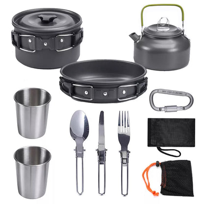 Outdoor Jacketed Kettle Camping Tableware Set in Orange, Black, or Green