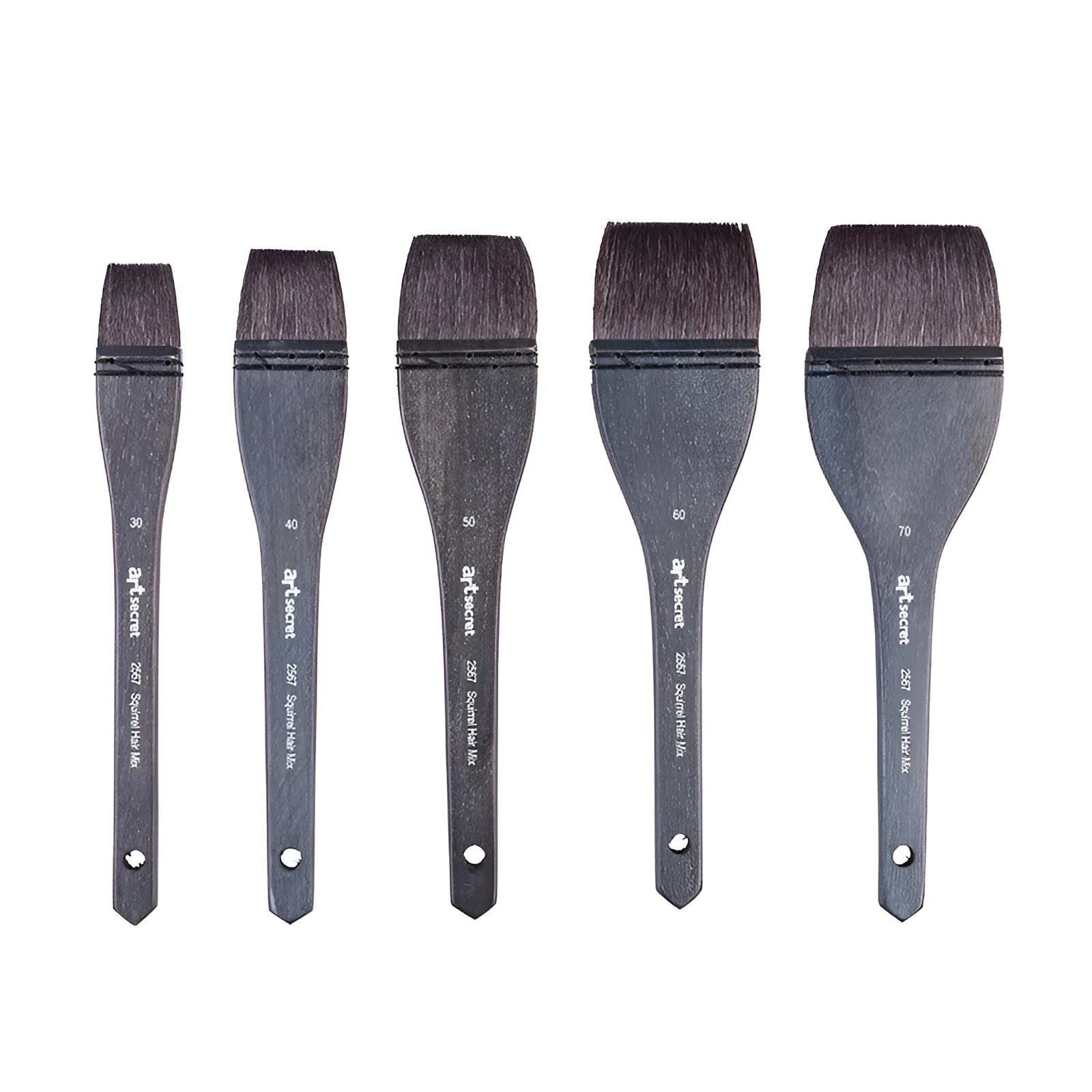 Grey squirrel hair makeup brush with a wooden handle on a plain background