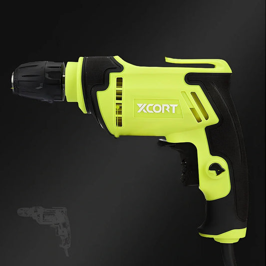Pistol grip electric drill with 10mm chuck, 24cm length, for wood and metal drilling
