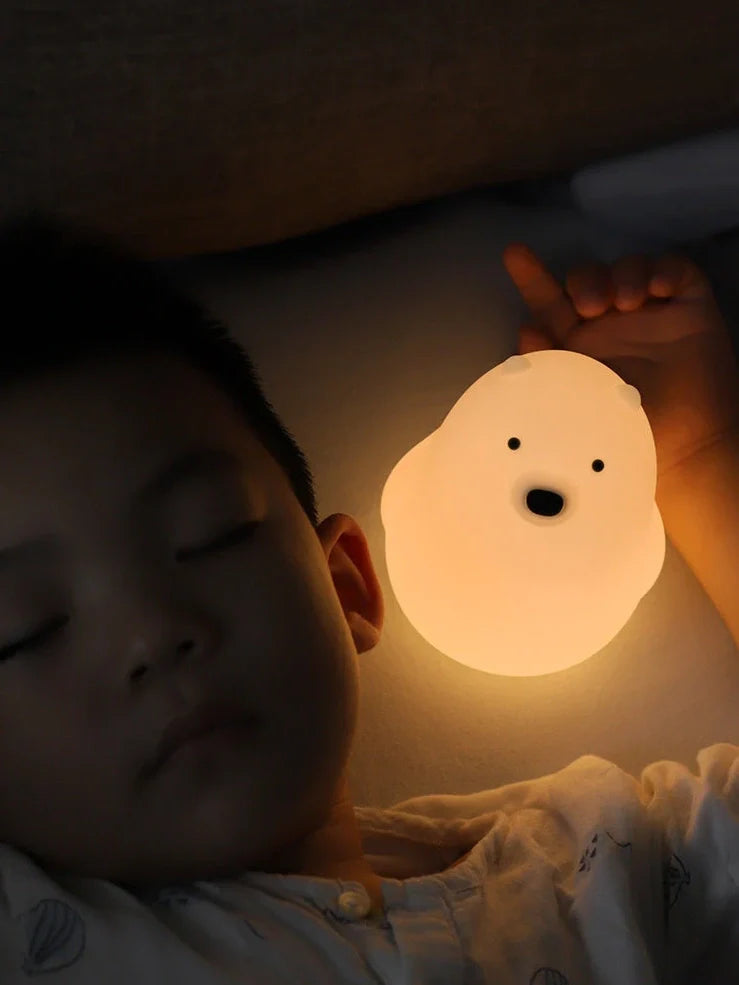 Little White Bear 15cm silicone night light with white LED illumination and USB power connection