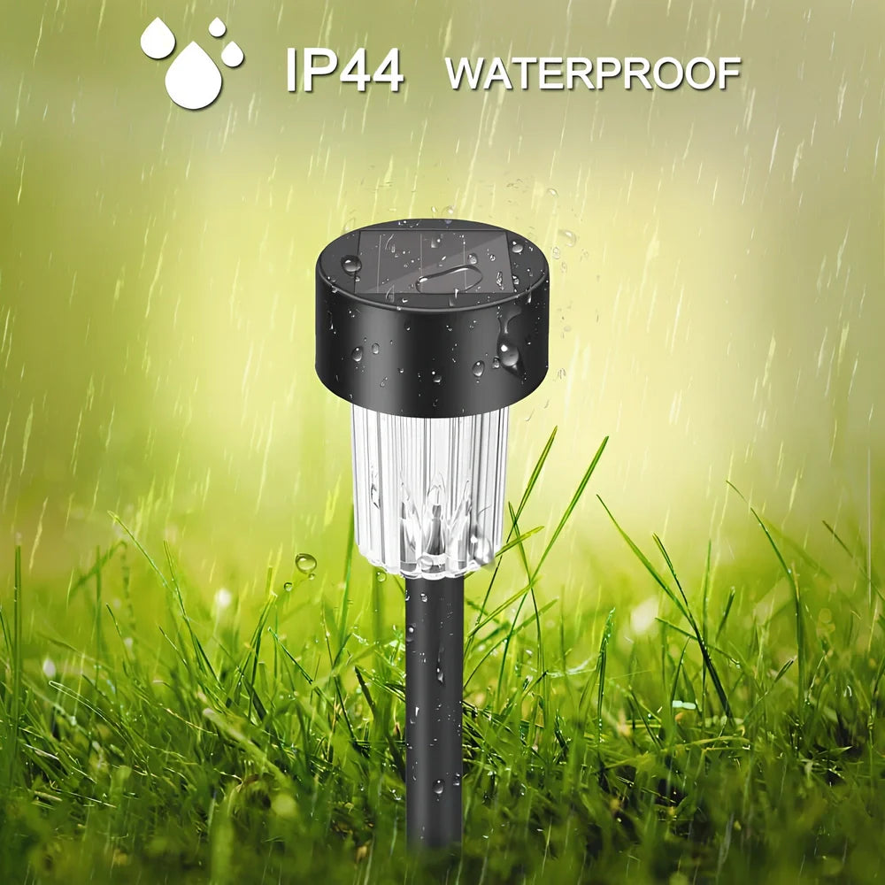 Solar-powered LED lawn light with 55mm diameter and waterproof plastic construction for garden illumination