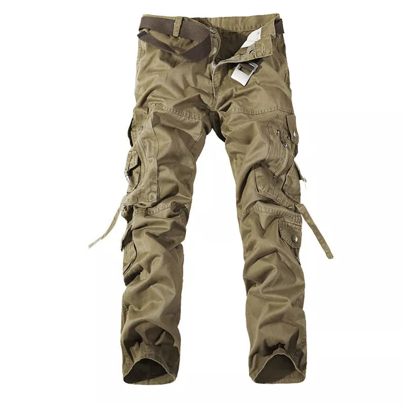 Men's cotton multi-pocket cargo pants in various colors