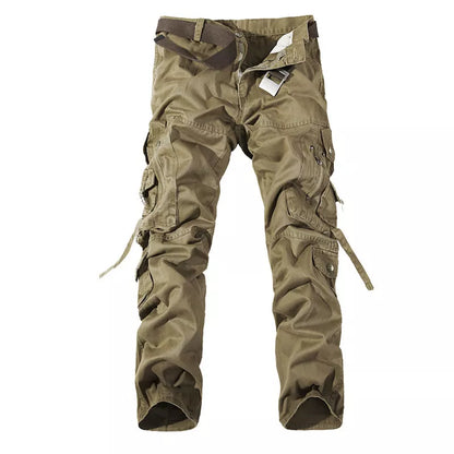 Men's cotton multi-pocket cargo pants in various colors