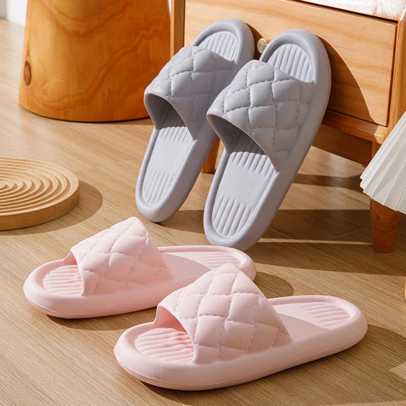 Stylish and comfortable EVA slippers with unique rhombus design, available in various colors for indoor and bathroom use