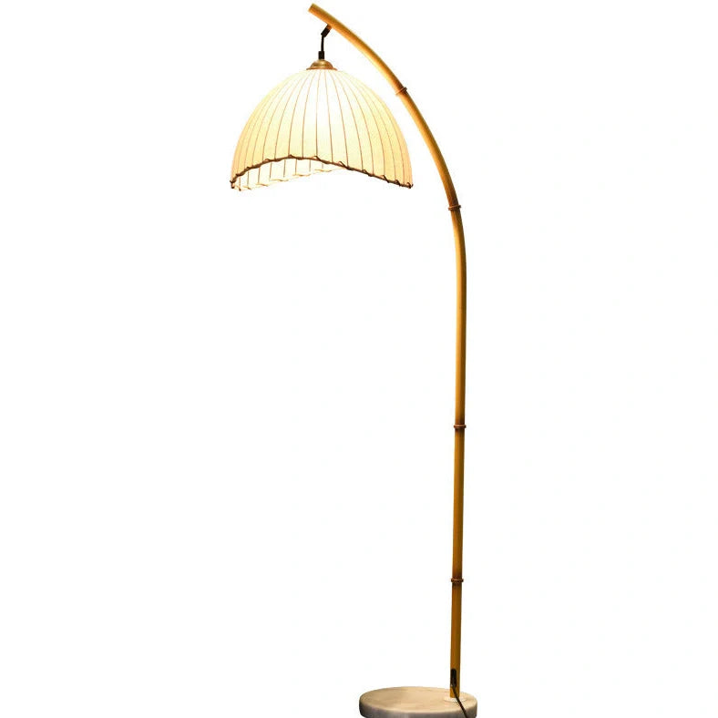 Natural bamboo floor lamp with 40cm shade and marble base, 160cm height