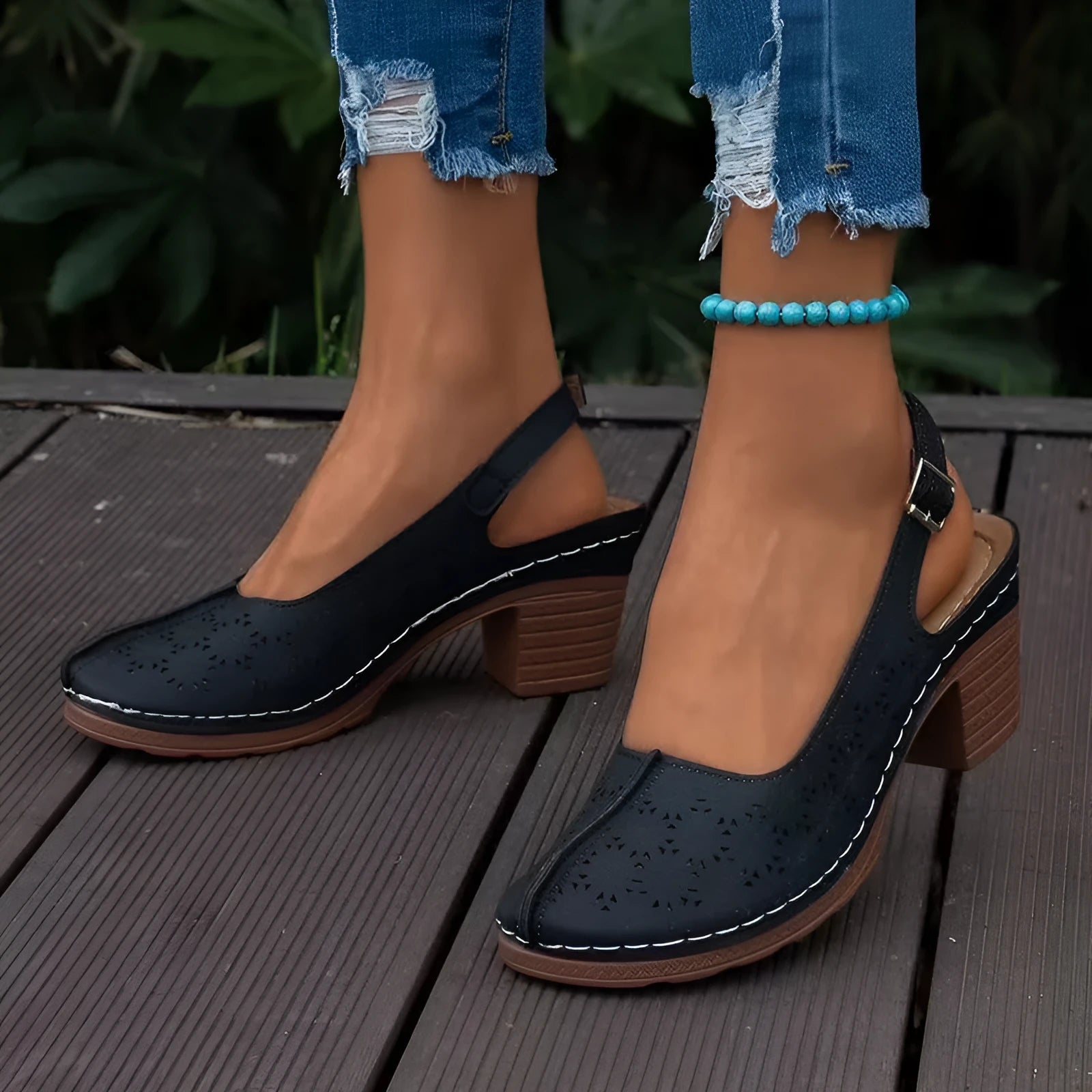 Women's closed toe wedge sandals in black, creamy-white, wine red, blue, and brown colours