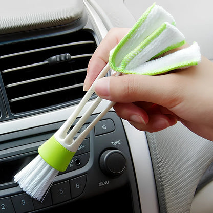 Green double-headed cleaning brush with fine fibre bristles for dust removal