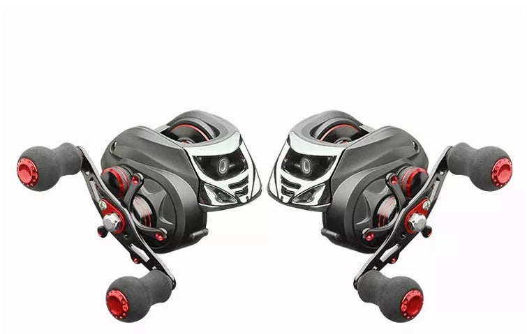 Black magnetic brake fishing reel for precise casting in diverse environments