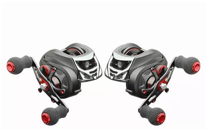 Black magnetic brake fishing reel for precise casting in diverse environments