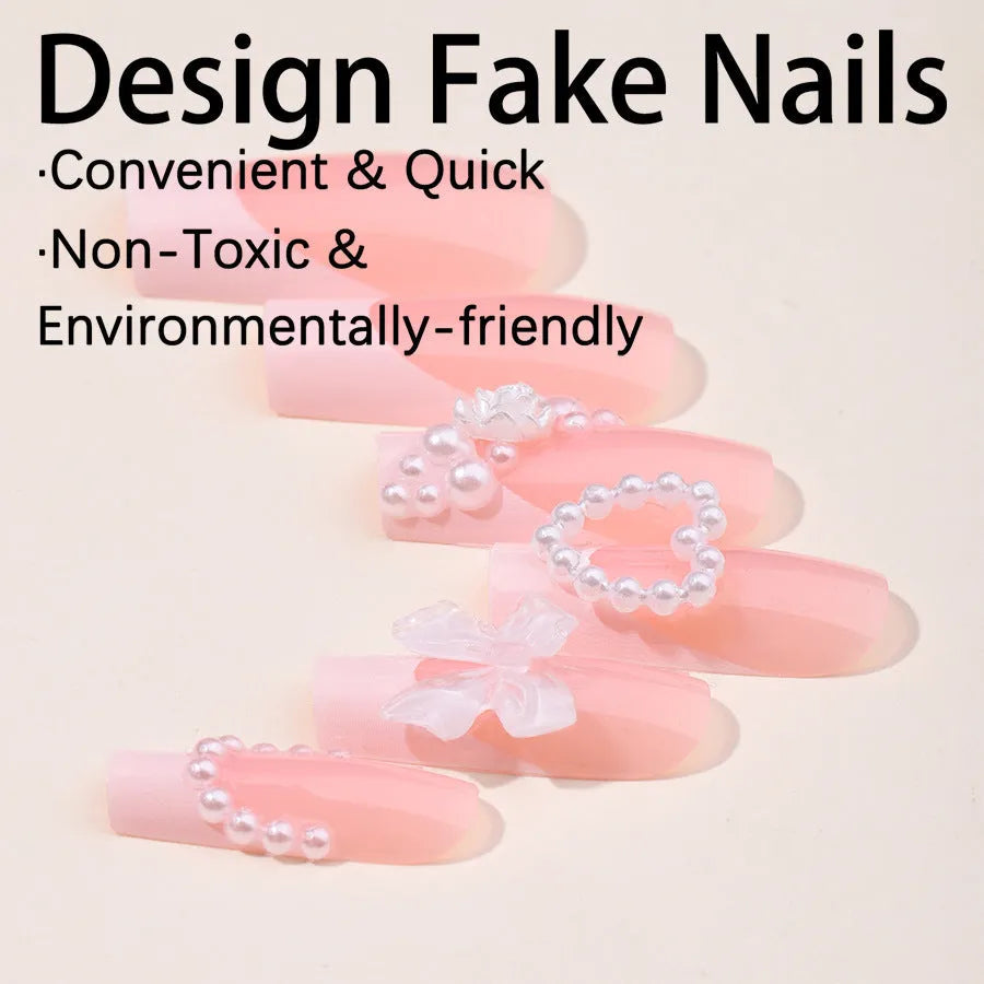 French love pearl fake nails removable nail stickers in colour XD93 with application accessories