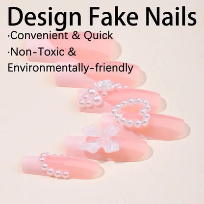 French love pearl fake nails removable nail stickers in colour XD93 with application accessories