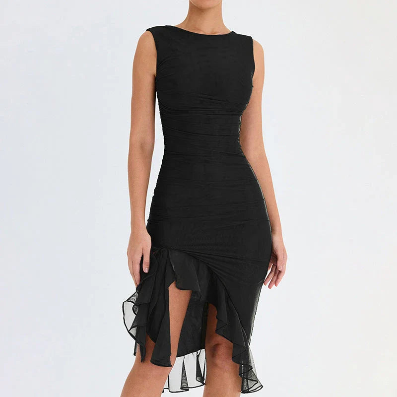 Slim, sleeveless mini dress in various colors, perfect for summer parties and clubs