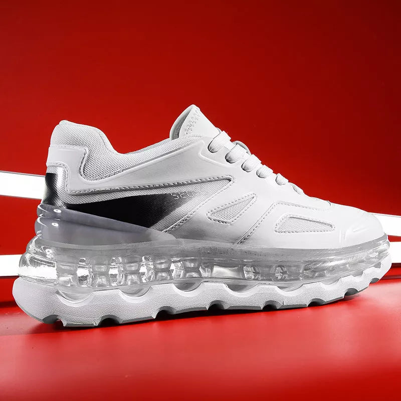 Men's Full Palm Air Cushion Sports Daddy Shoes in white and black