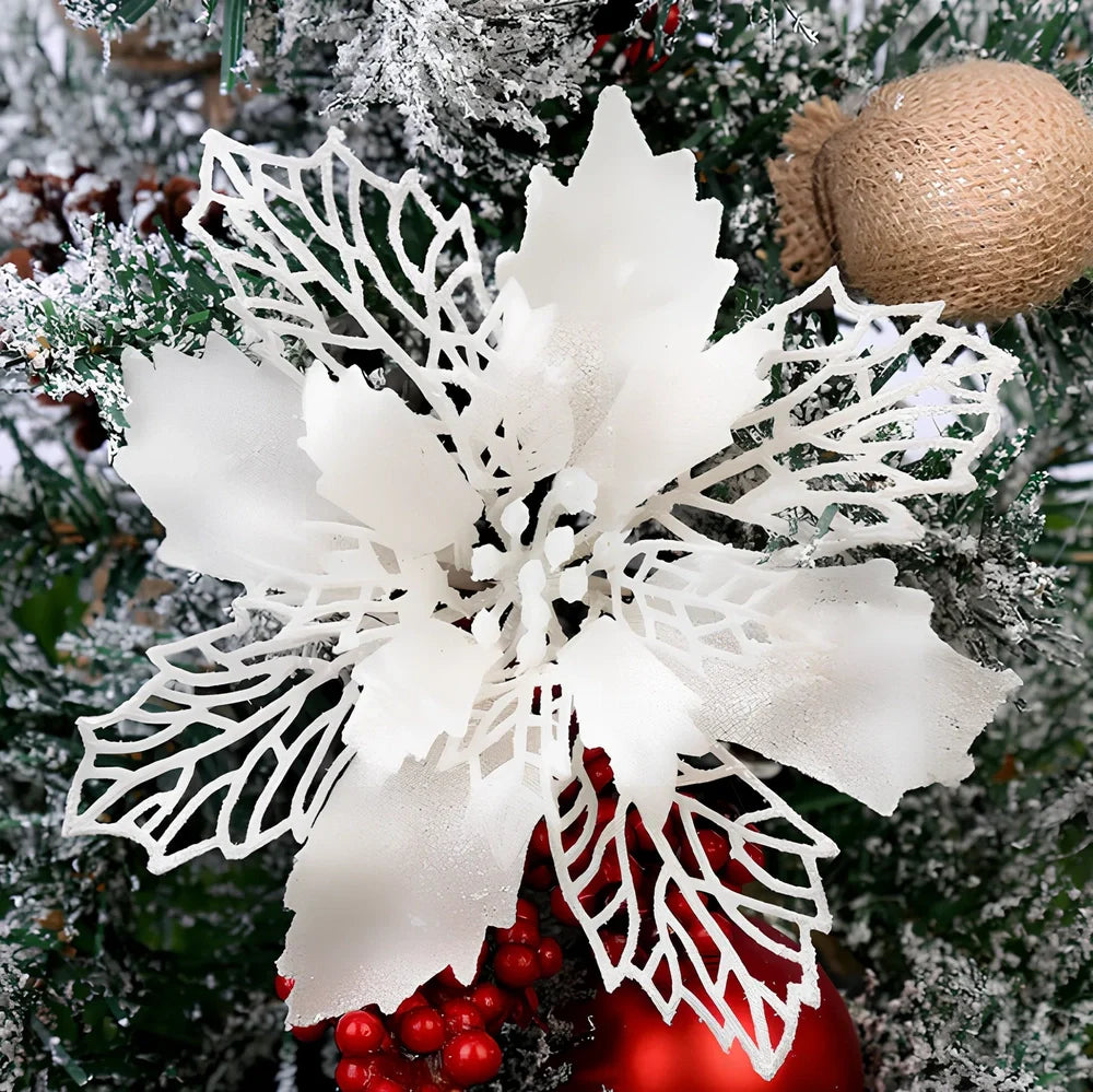 16cm Christmas tree wreath in gold with PE base and glitter powder for festive hanging