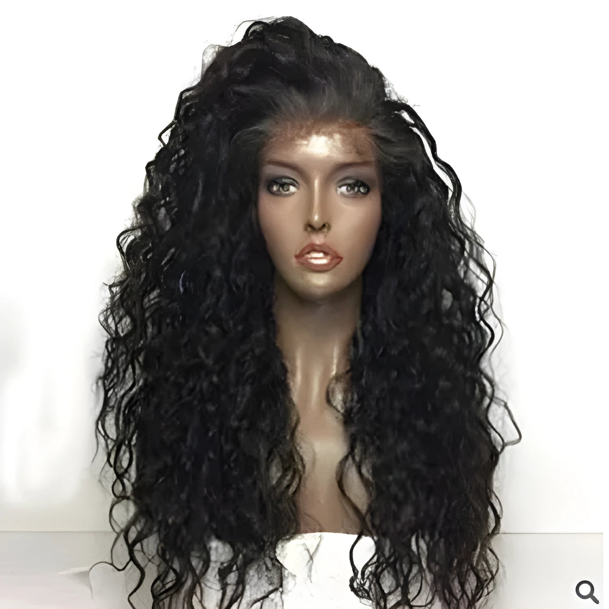 Front lace long curly wig in chemical fibre with domestic silk, available in 14 to 26 inch lengths for women