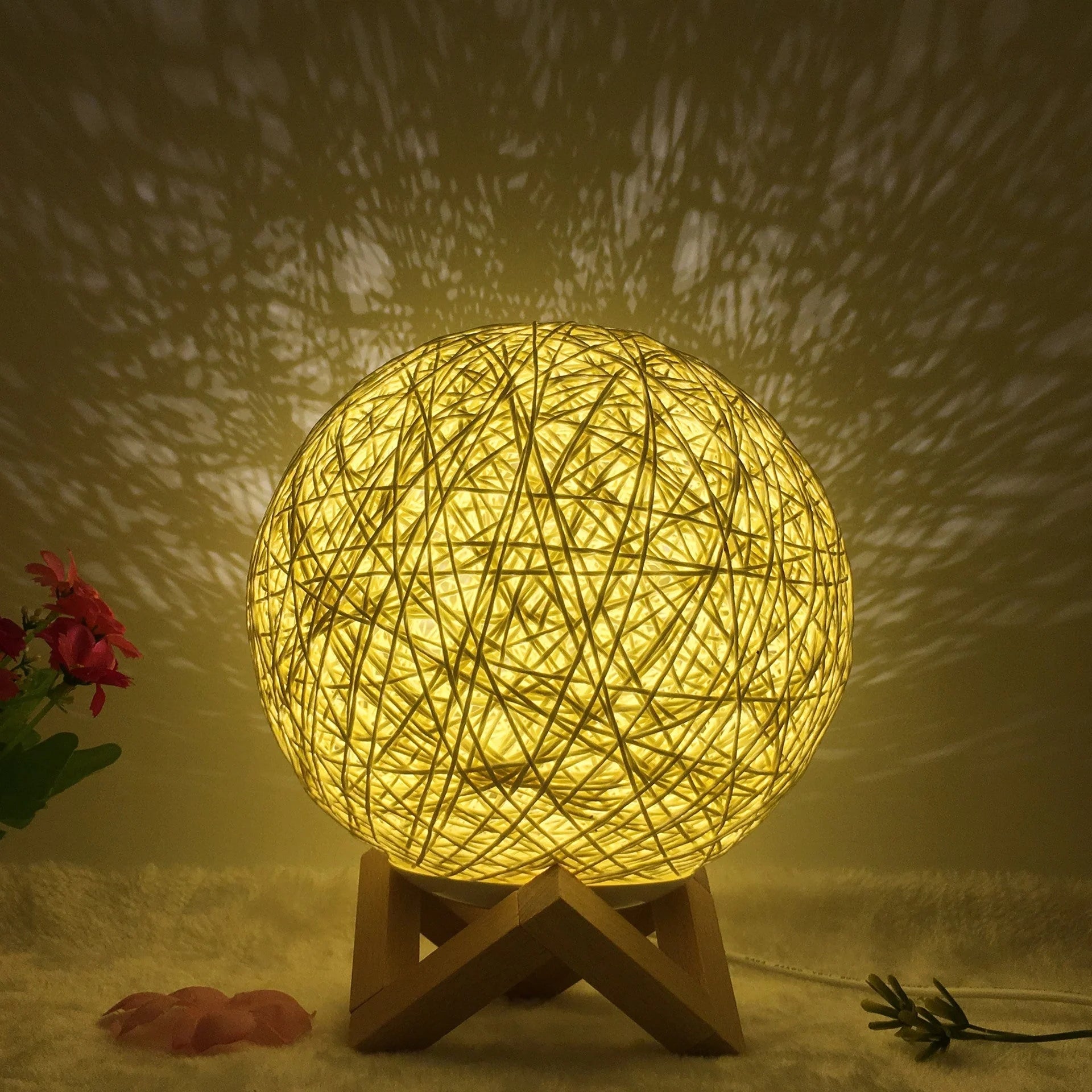 LED rattan table lamp with USB power and remote control in various colors