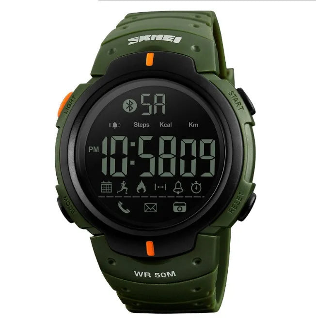 Sports smart watch with 50mm black dial and Bluetooth connectivity for iOS and Android
