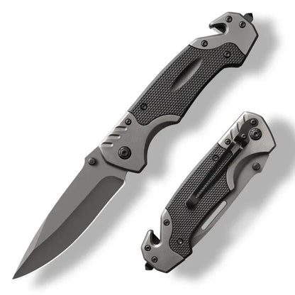 Alloy folding knife with a 115mm handle, shown in open position.