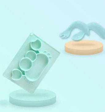 Green silicone baby bowl with suction base and crab cartoon design, 28cm diameter