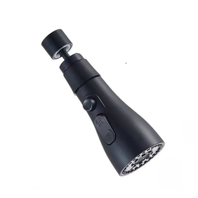 Universal pressurised kitchen faucet sprayer with 360-degree rotating head in matte black finish