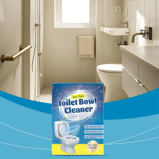 Four sachets of white toilet cleaning powder for descaling and stain removal, net weight 120g.