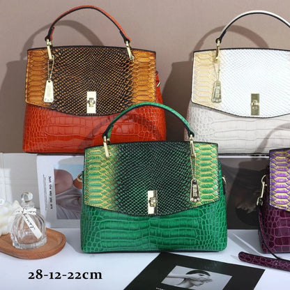 Women's colourful crocodile pattern crossbody handbag with snake print in horizontal square shape