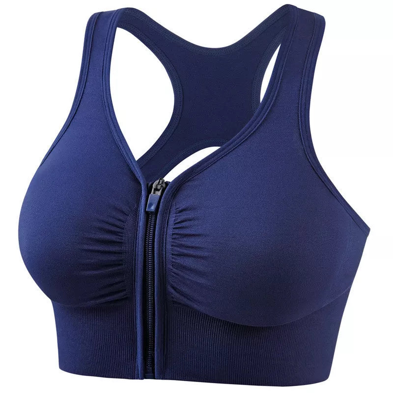 Plus size shockproof sports bra in pink, black, navy blue, and bean paste for running and yoga