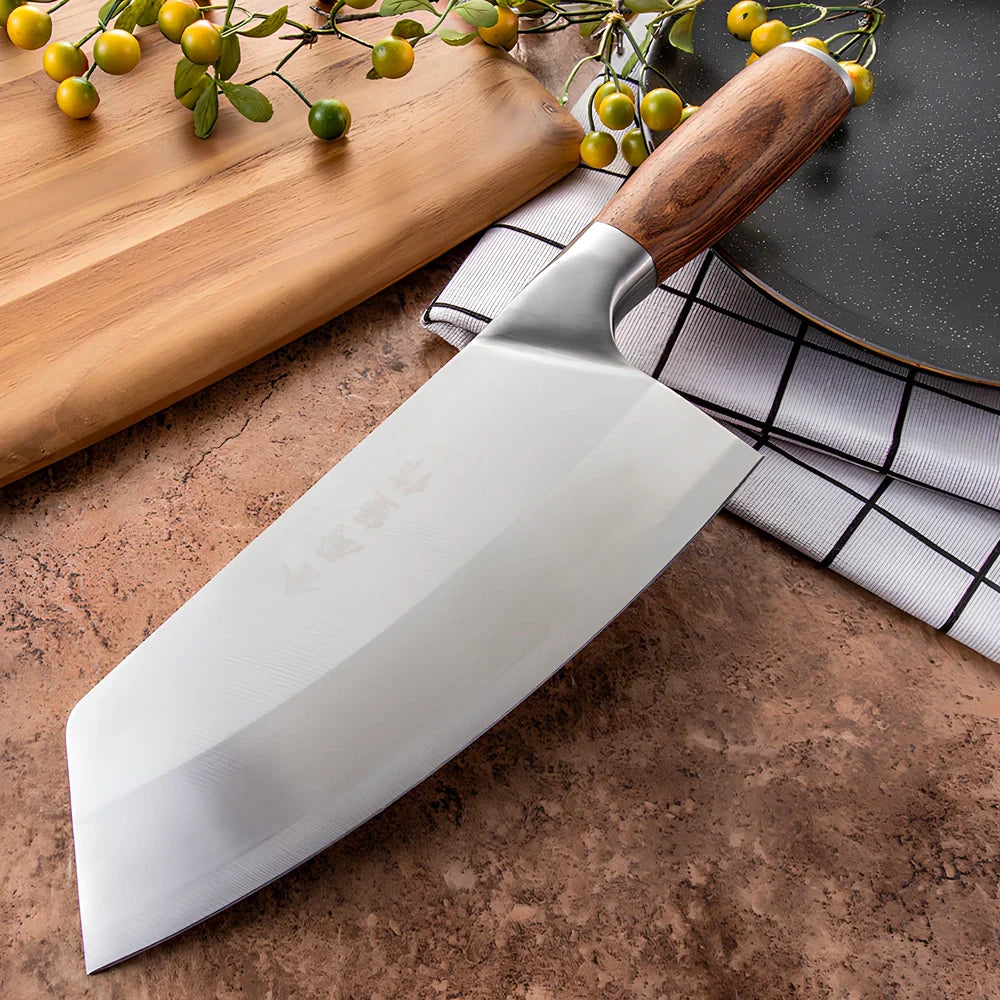 Professional kitchen slicing knife with 20cm stainless steel blade and 60-degree tip angle