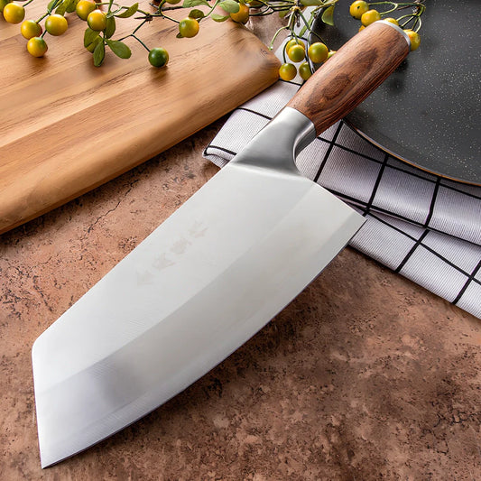 Professional kitchen slicing knife with 20cm stainless steel blade and 60-degree tip angle