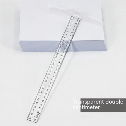 30cm plastic T-square ruler for student design projects in transparent or orange yellow with centimetre markings