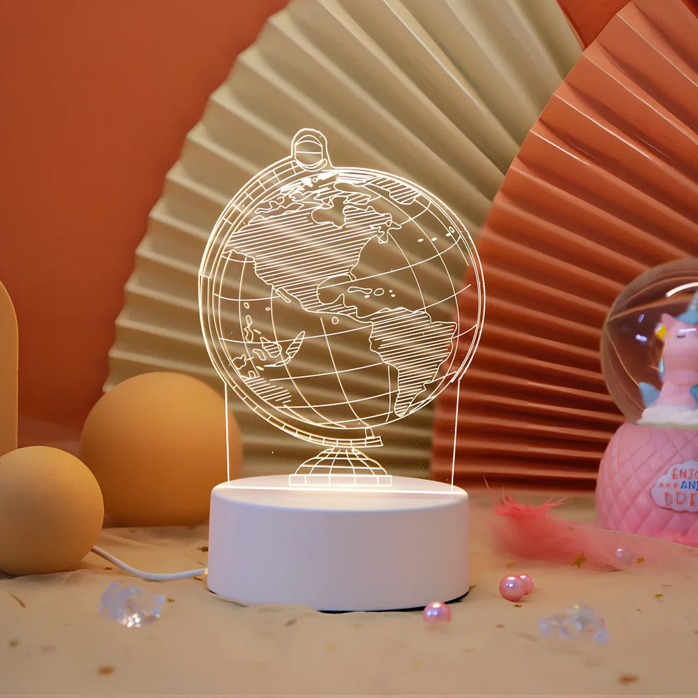 Creative USB bedside night light with acrylic castle scene, 20x17.5cm size, touch control for three light modes