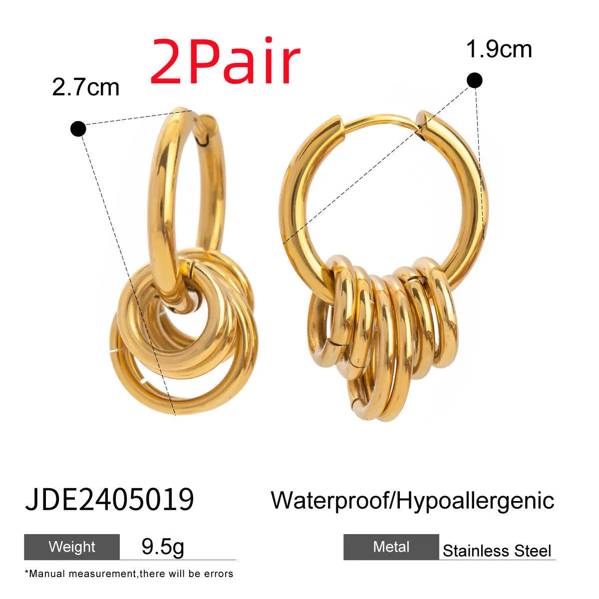Stainless steel electroplated earrings with hypoallergenic construction for sensitive skin wearers