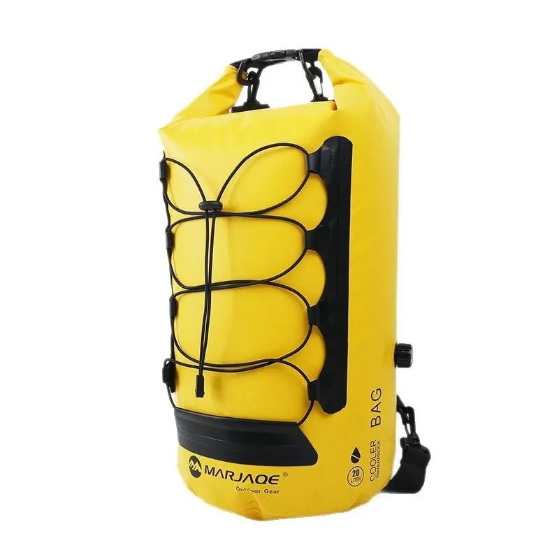 Yellow and black waterproof backpack with 20L capacity and dry-wet separation compartments