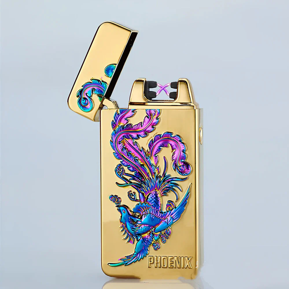 USB charging windproof lighter with ice pattern designs and metal body measuring 73.5mm