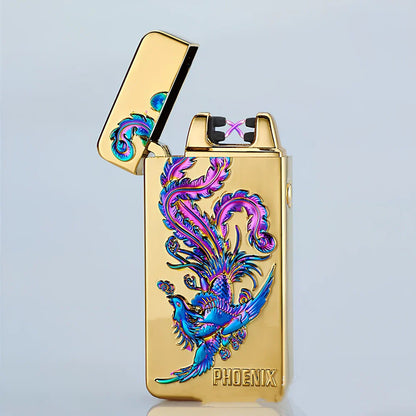 USB charging windproof lighter with ice pattern designs and metal body measuring 73.5mm