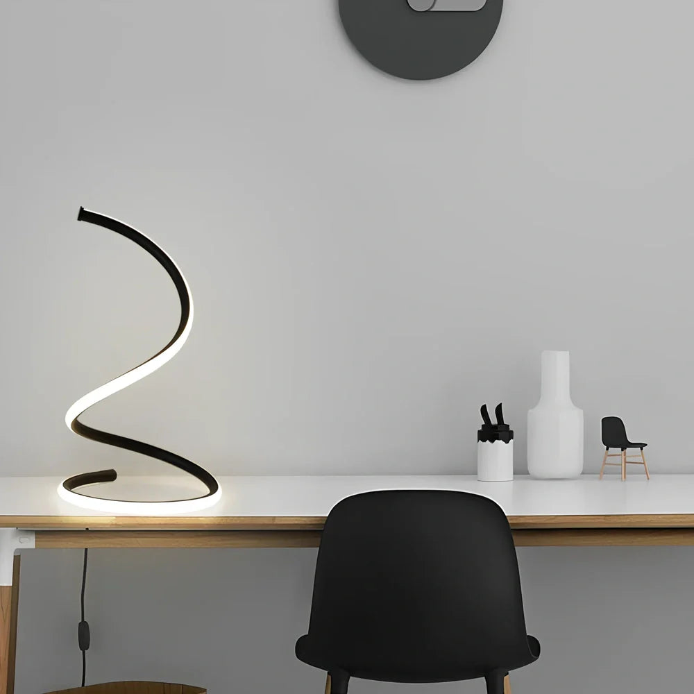 Modern black LED table lamp 35cm tall with infinite dimming, iron base, PC shade for 12W light in 5-20 sqm rooms