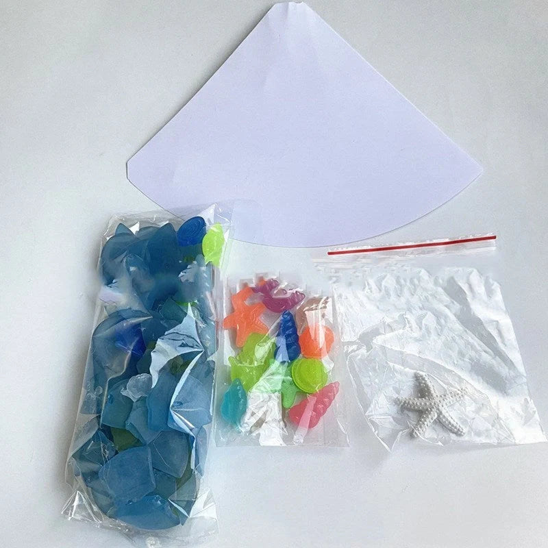 Blue PVC Christmas tree decoration with ocean-themed design, 15cm in height