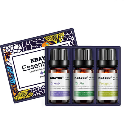 Three 10ml bottles of water-soluble aromatherapy fragrances in lavender, green tea, and lemon vanilla scents