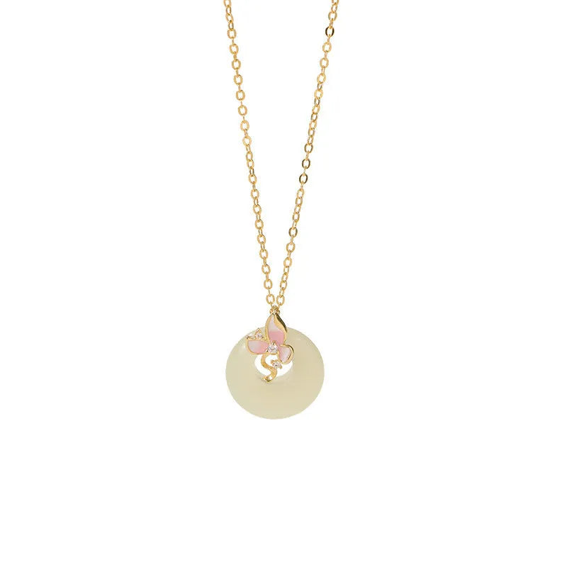Sterling silver necklace with orchid pendant and safety buckle closure