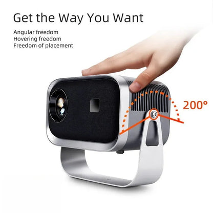 Portable 4K smart home projector with Android compatibility and mobile phone screen mirroring functionality