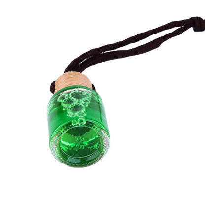 Glass bottle car air freshener hanging ornament with six scent options including lavender, lemon and apple