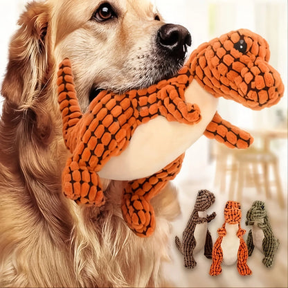 Durable grey, green, and orange dog toy with sound for biting and boredom relief.