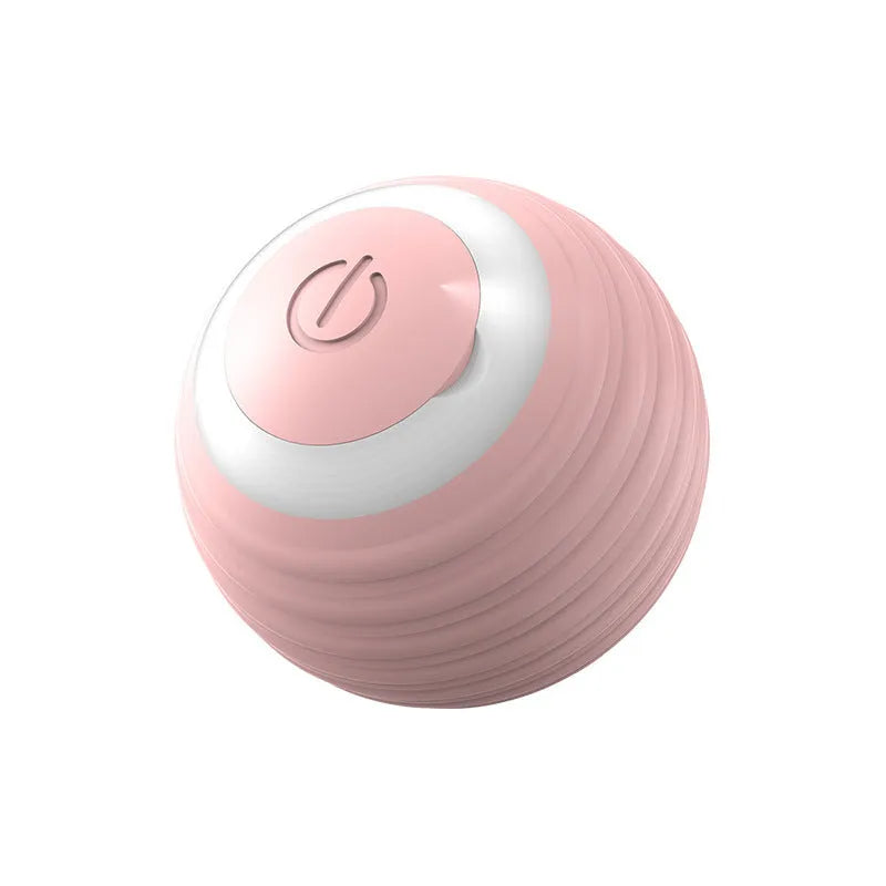 Blue automatic cat toy ball bouncing on floor with silicone construction and rechargeable design