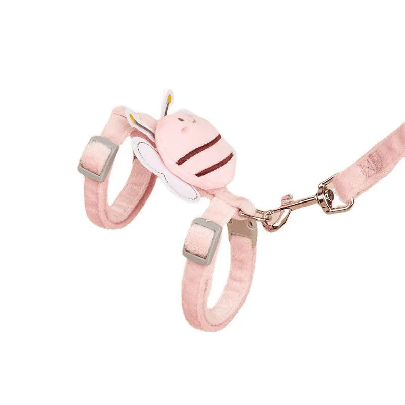 Adjustable teddy bee shaped polyester cat leash in pink, yellow and blue colours