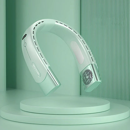 Blue hanging neck fan with digital display, 200x197x60mm USB model in ABS, 5 wind speeds for portable cooling