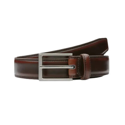 Men's brown genuine leather belt with textured Wild 95 grain and a silver alloy buckle.