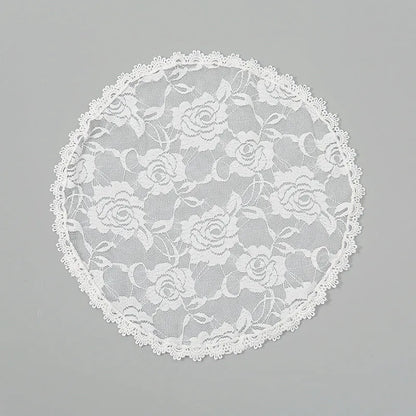 Round lace bridal head covering with floral embroidery measuring 30cm in black and white colours