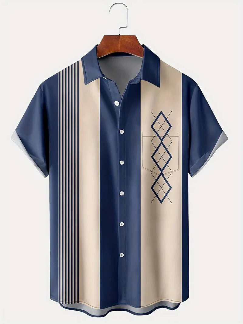 Man wearing a loose-fit plaid short-sleeve cardigan in a casual setting.