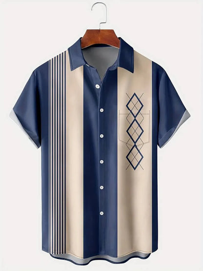 Man wearing a loose-fit plaid short-sleeve cardigan in a casual setting.